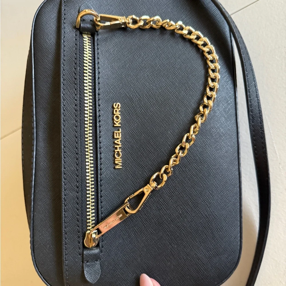 Michael Kors Black Saffiano Crossbody with Gold Chain Accent - Picture 2 of 4